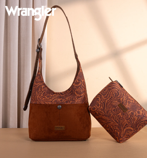 Wrangler Vintage Floral Printed Hobo Bag-Brown