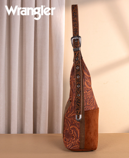 Wrangler Vintage Floral Printed Hobo Bag-Brown