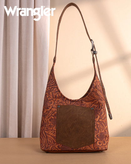 Wrangler Vintage Floral Printed Hobo Bag-Brown