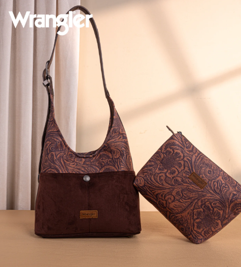 Wrangler Vintage Floral Printed Hobo Bag-Coffee