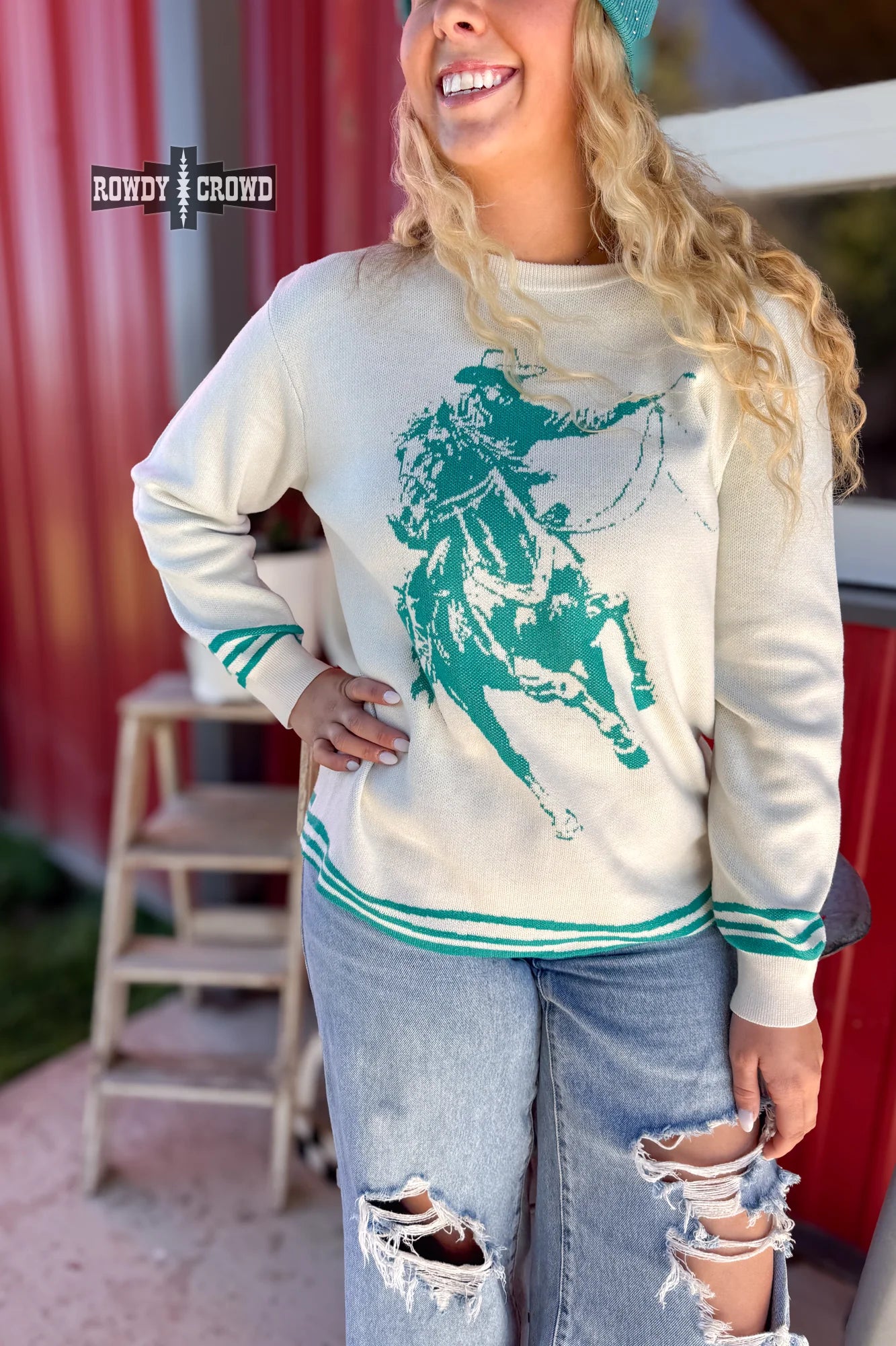 Teal Wild & Western Sweater