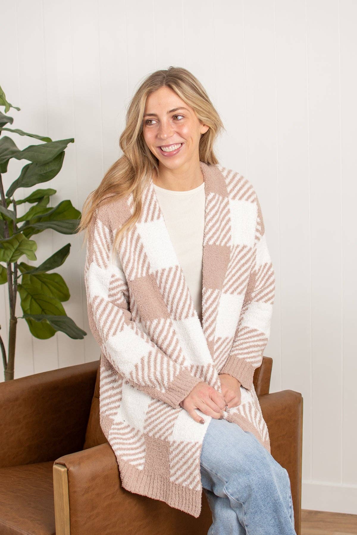 Beige Plaid Luxe Cardigan