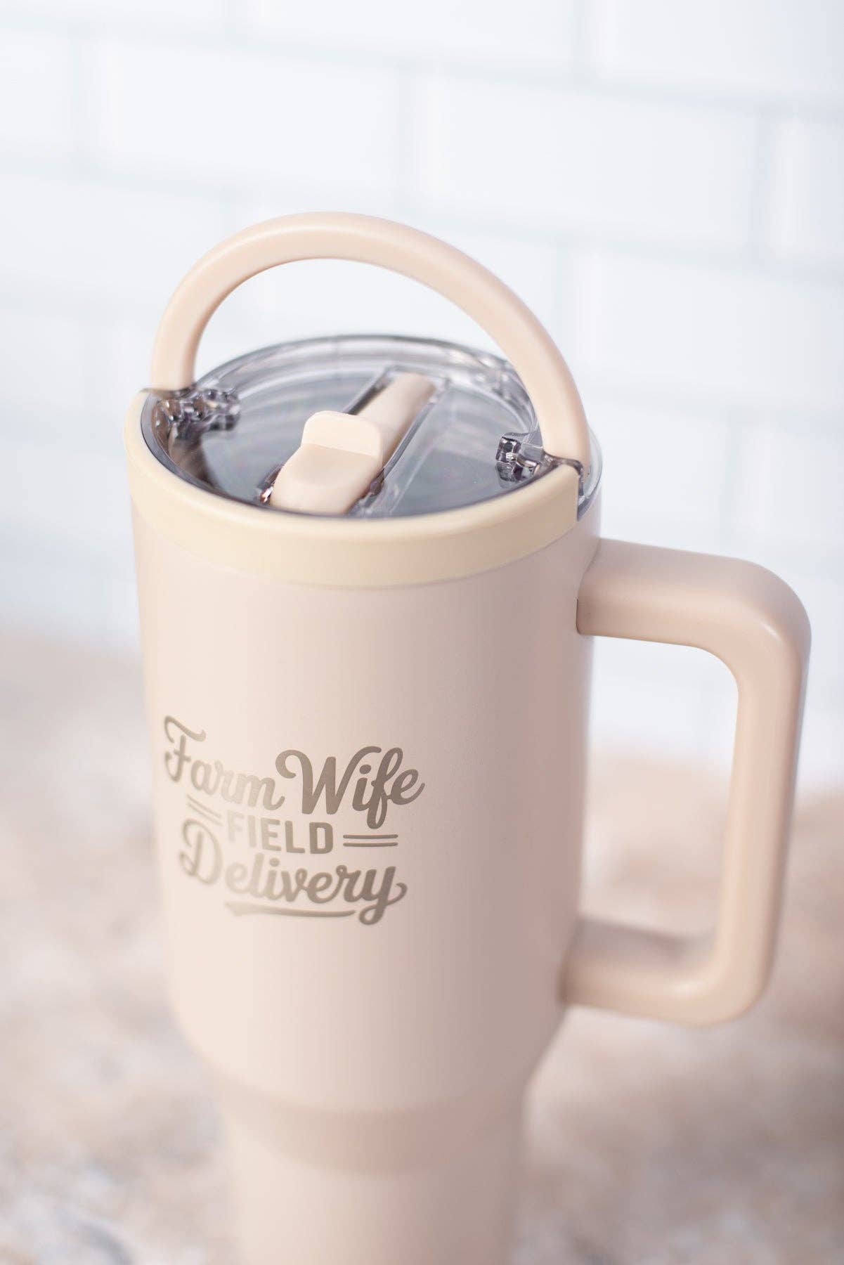 'Farm Wife Field Delivery' Water Tank Tumbler - Cream