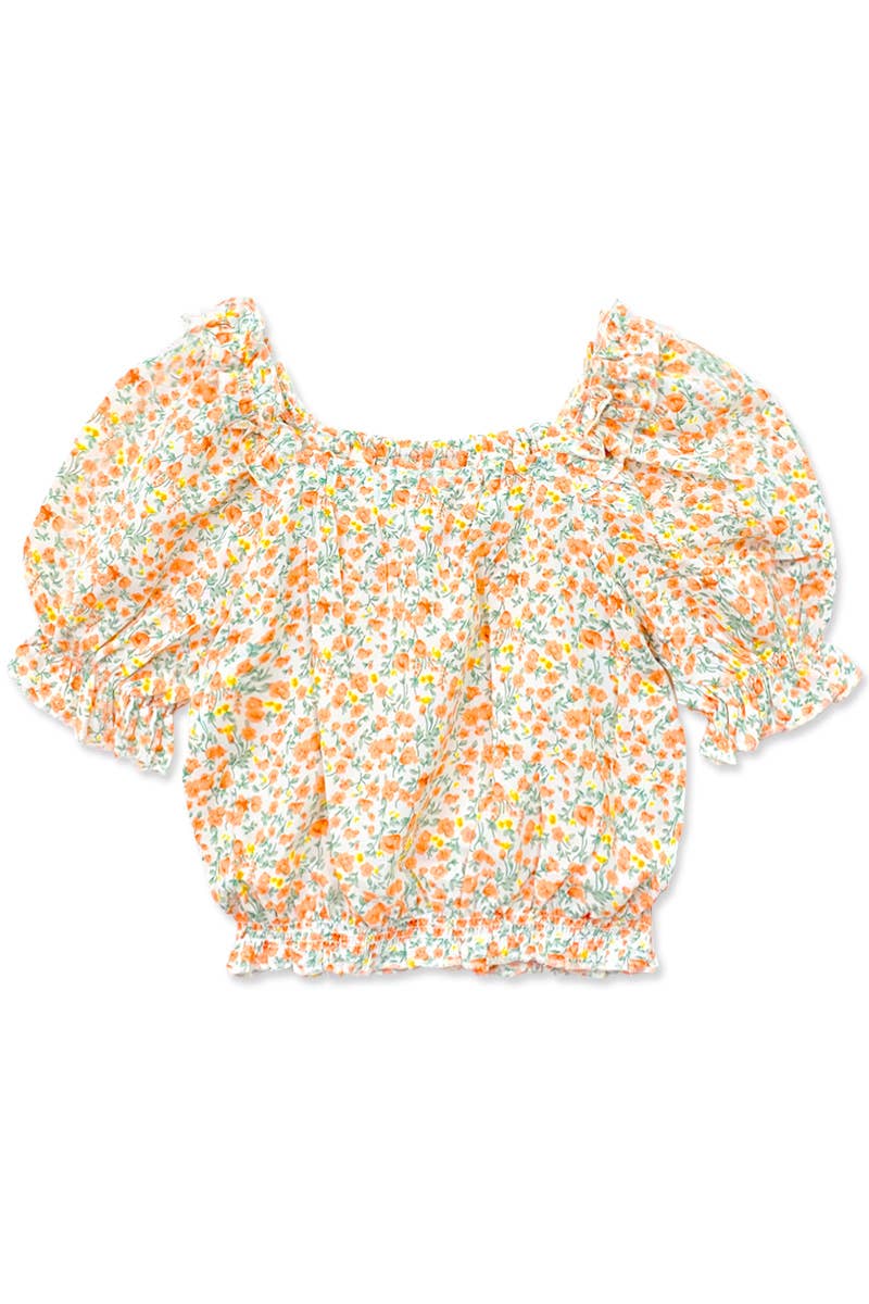 Girl's Fashion Top w/ Puff Sleeve Floral
