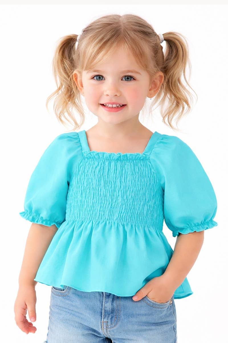 Toddlers Fashion Top W/Puff Sleeve Blue