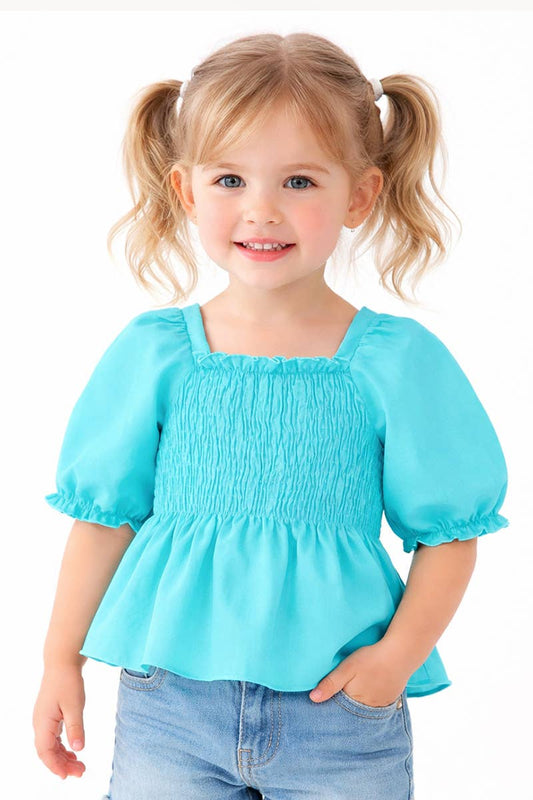 Toddlers Fashion Top W/Puff Sleeve Blue