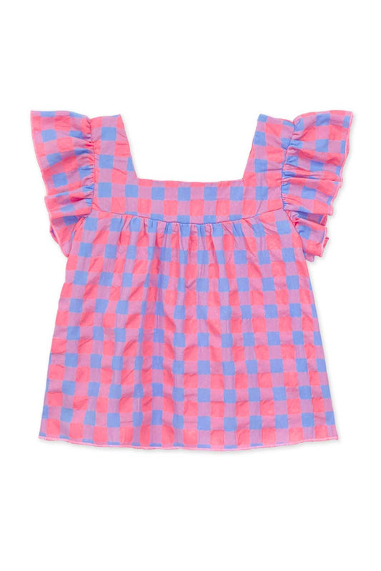Girl's Checker Fashion Top w/ Square Neckline