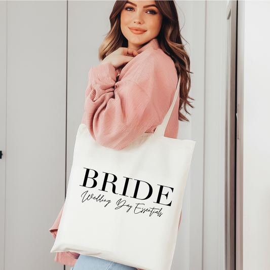 BRIDE Tote Bag | Bride Wedding Day Essentials Tote | Natural