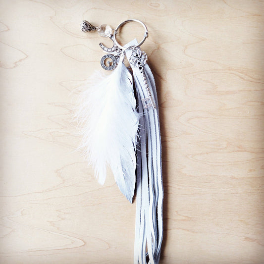 Wedding Boho Western Leather Boot Bling Charm Feather & Key