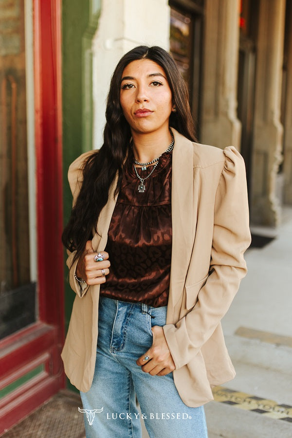 Tan Puff Long Sleeve Blazer