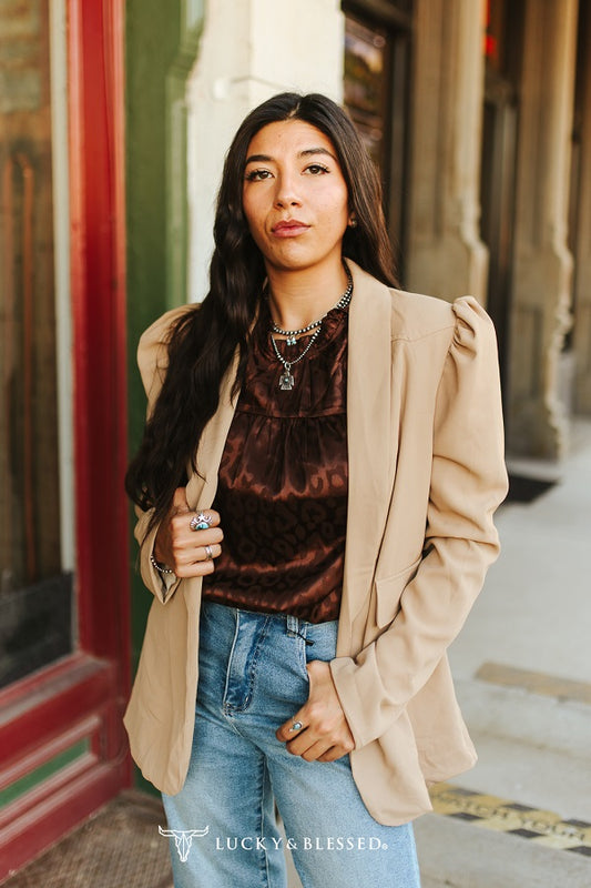 Tan Puff Long Sleeve Blazer