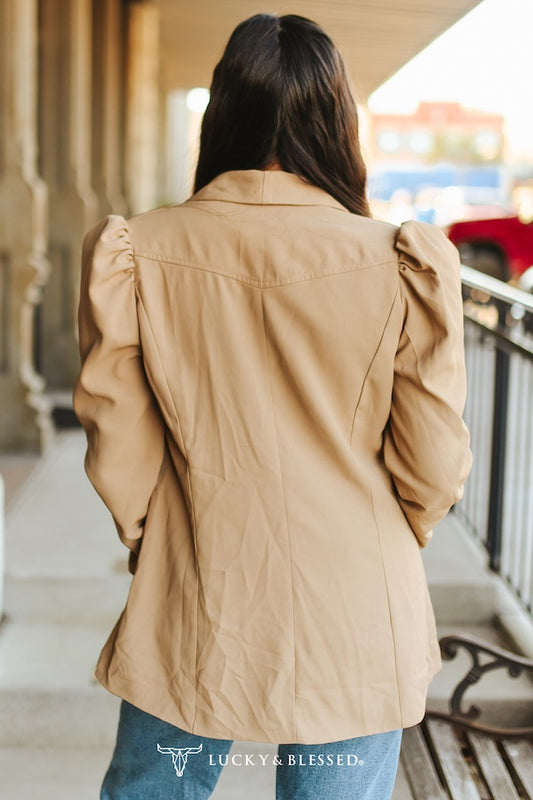 Tan Puff Long Sleeve Blazer