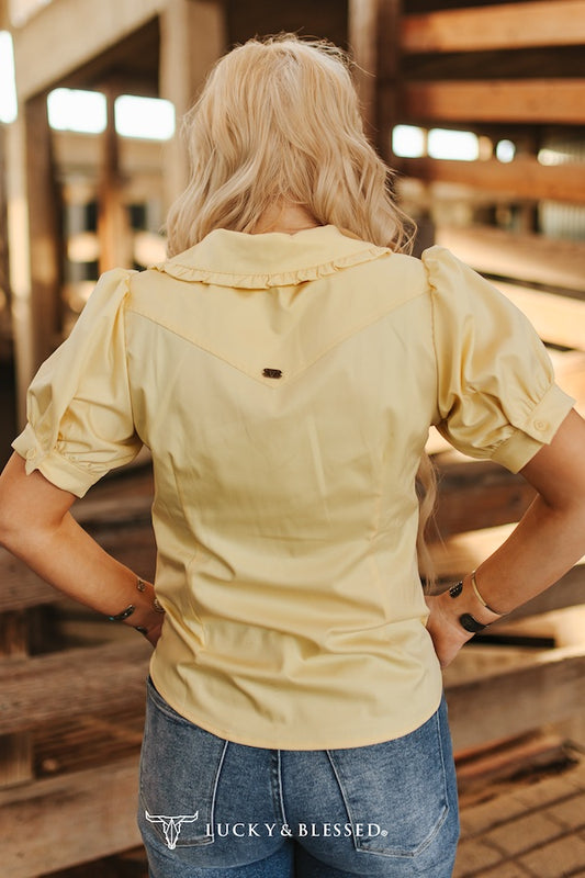 Butter Button Down Puff Short Sleeve Collared Shirt