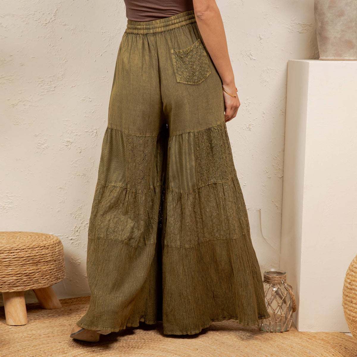 Artisan Flax 4-Tier Denim Patchwork Wide Leg Pants