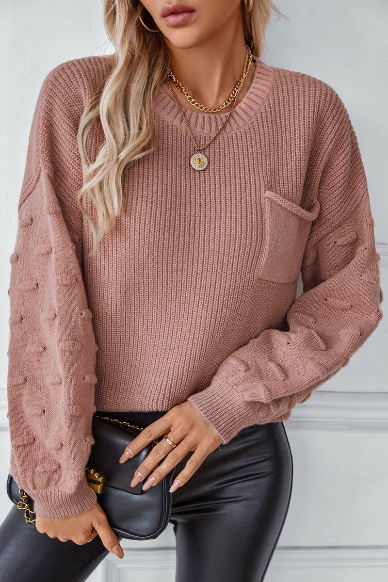 SOLID POCKET PULLOVER KNIT SWEATER
