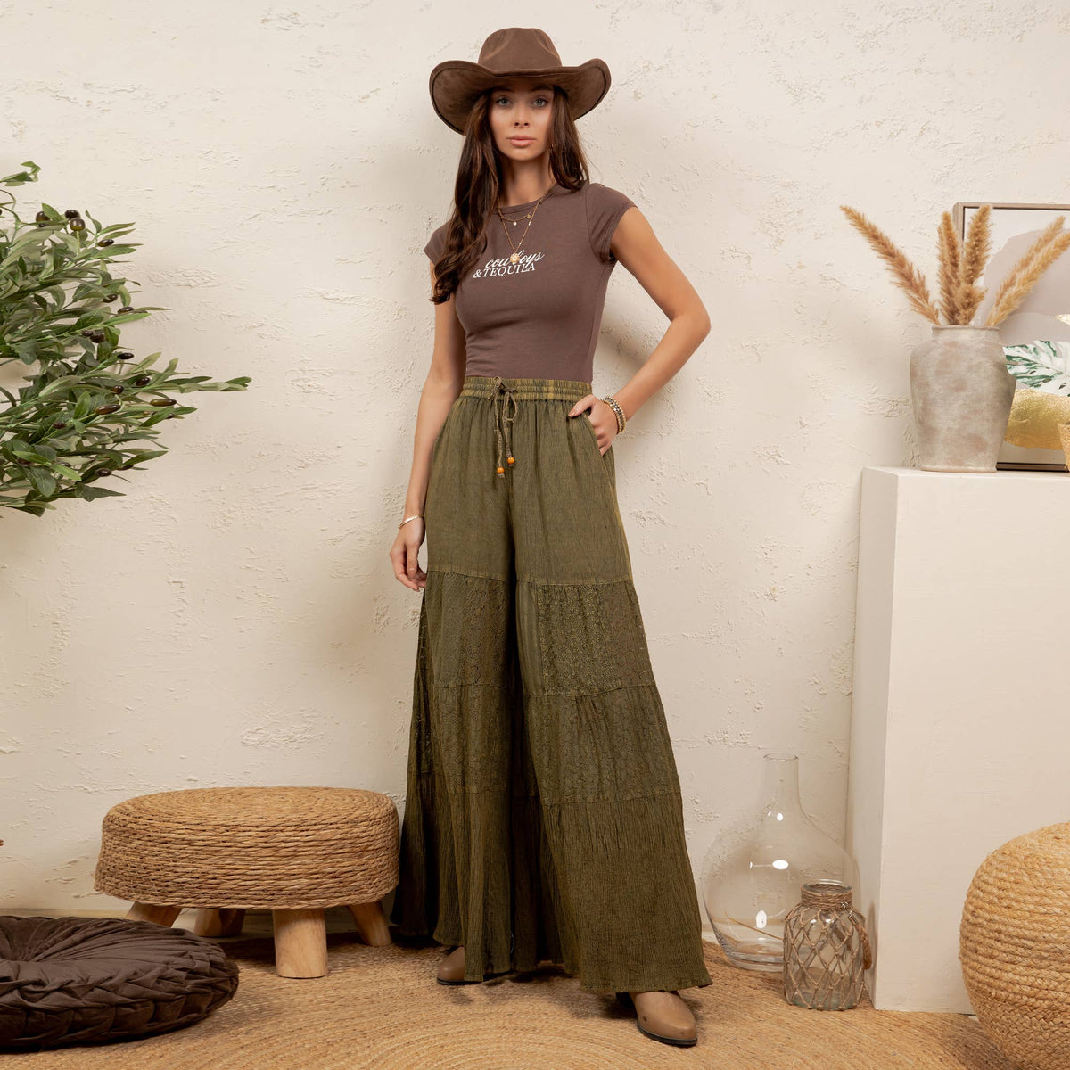 Artisan Flax 4-Tier Denim Patchwork Wide Leg Pants