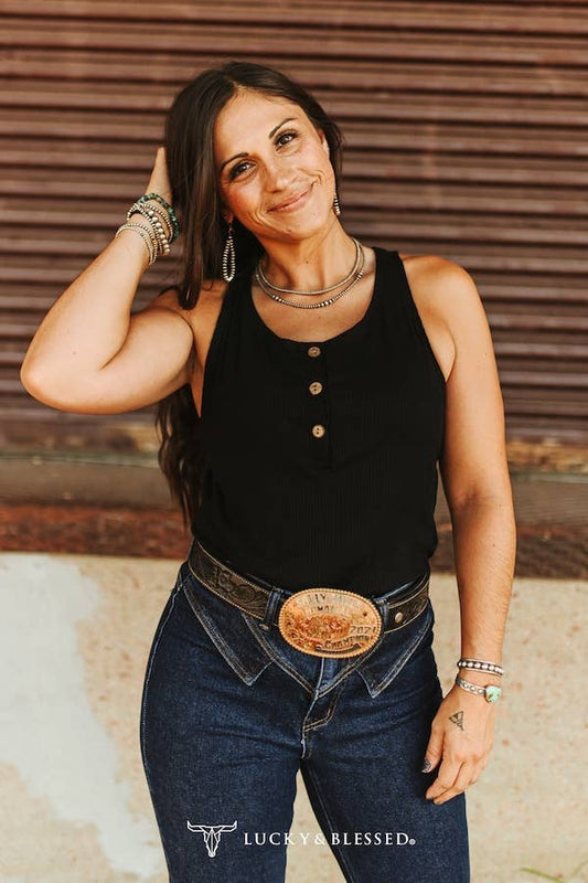 Black Sleeveless Button Up Tank Top