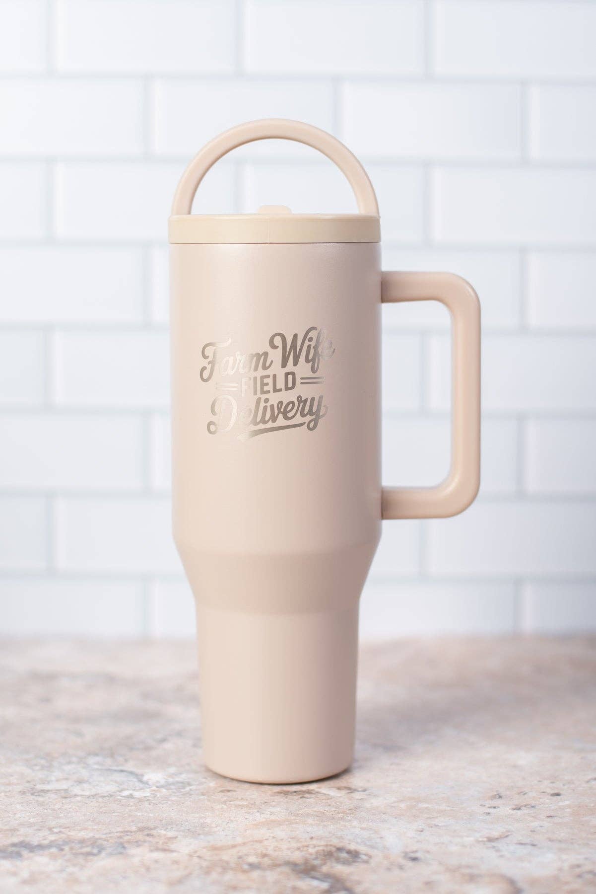 'Farm Wife Field Delivery' Water Tank Tumbler - Cream