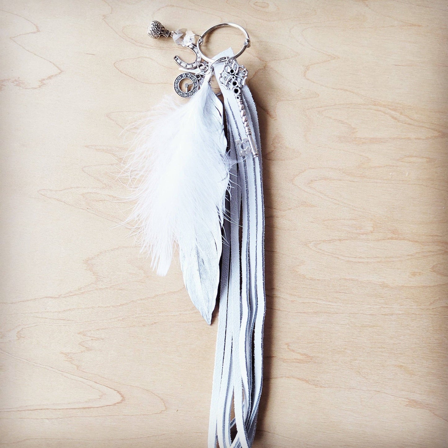 Wedding Boho Western Leather Boot Bling Charm Feather & Key