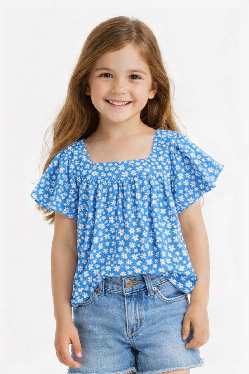 Girl's Floral Fashion Top w/ Square Neckline