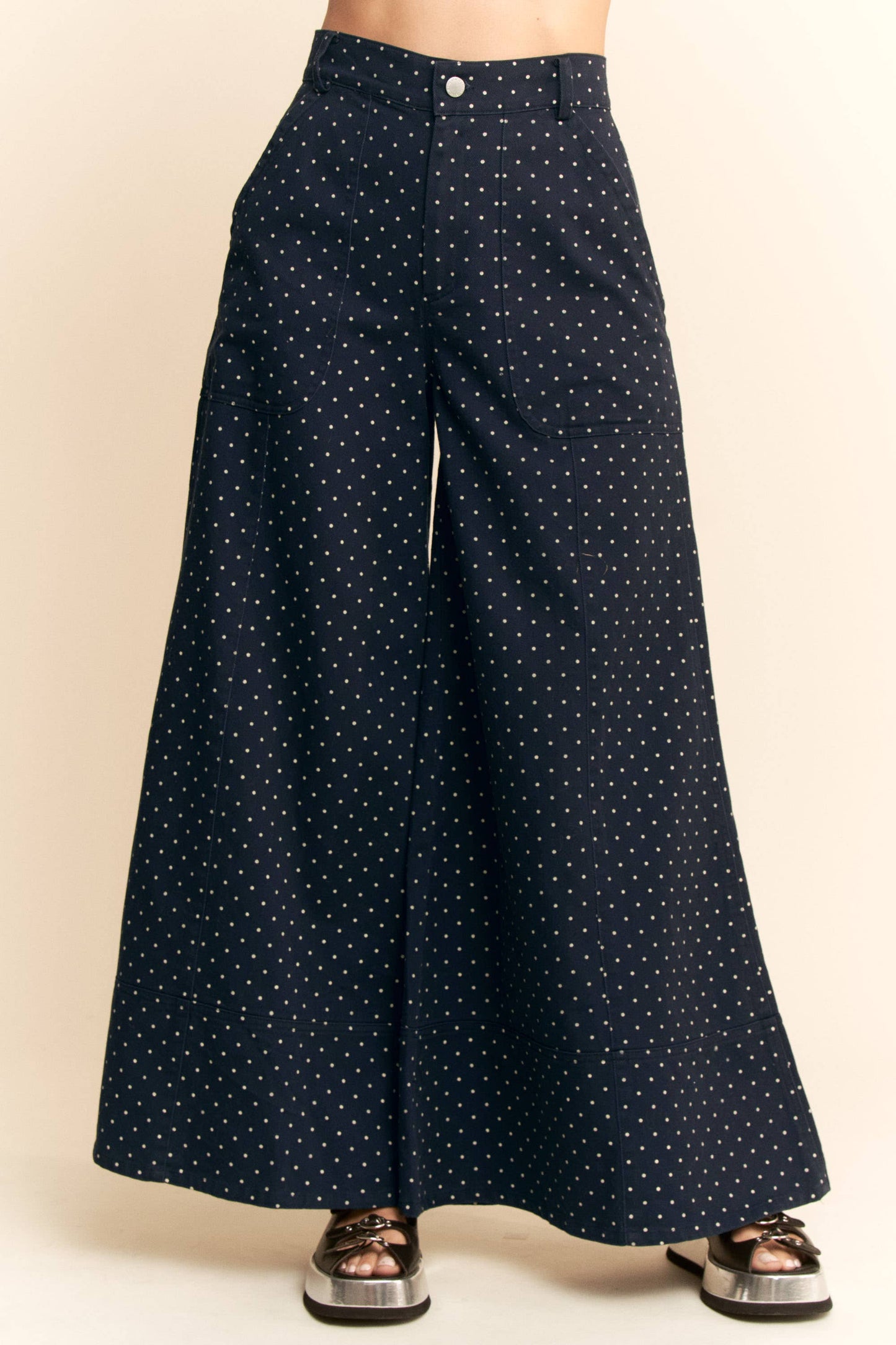 WASHED  RUFFLE LACE BOTTOM PANTS