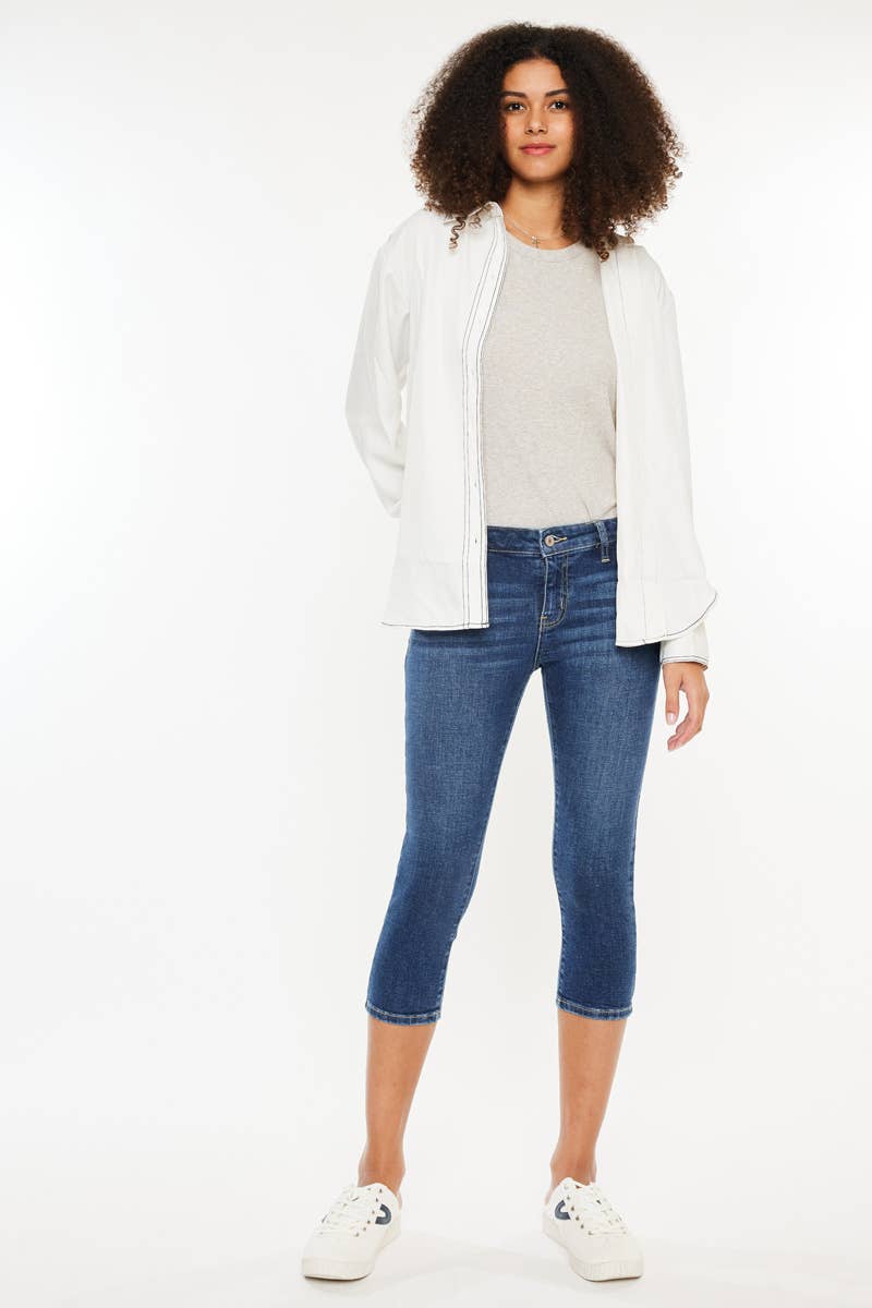FRONT POCKET BUTTON MID RISE CAPRI JEANS-KC8729D