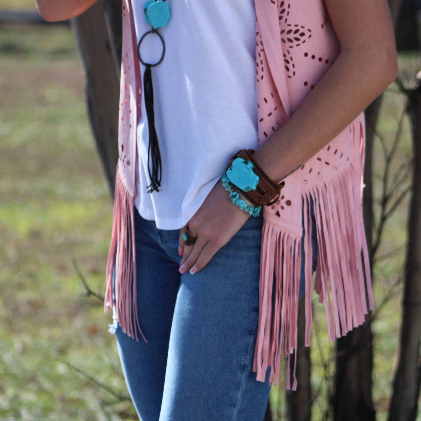 Genuine Leather Wide Cuff with Blue Turquoise Slab