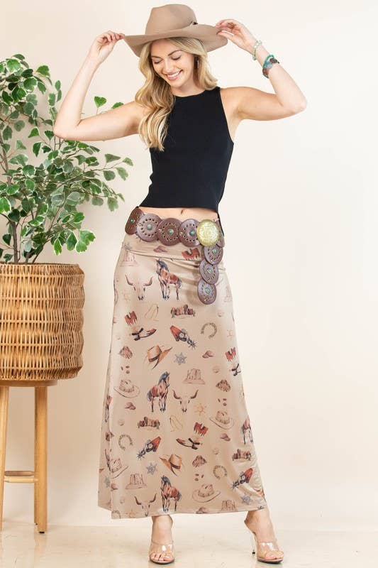 WESTERN ELEMENTS PRINT MAXI SKIRT