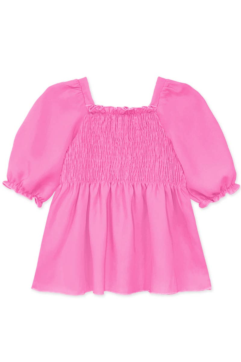 Girl's Fashion Top w/Smocking & Puff Sleeve Pink