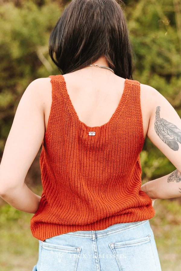 Knit Tank With Braid Rodeo Cactus Embroidered Top