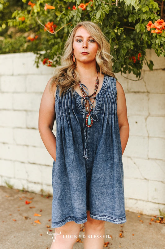 Light Stone Wash V Neck Front Tie Denim Romper